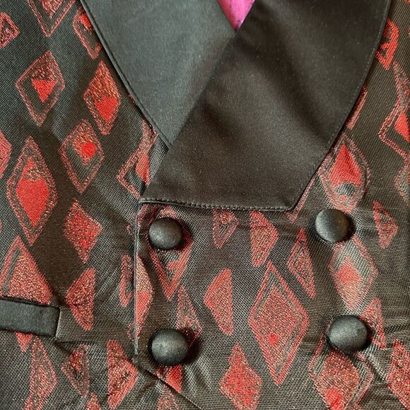 Tux vest , red shimmertriangles size medium faux pockets – adjustable - Picture 3 of 4
